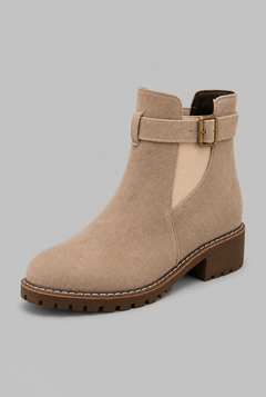 Women's Suede Ankle Boots - Buckle, Lug Sole