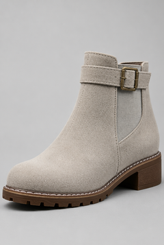 Women's Suede Ankle Boots - Buckle, Lug Sole