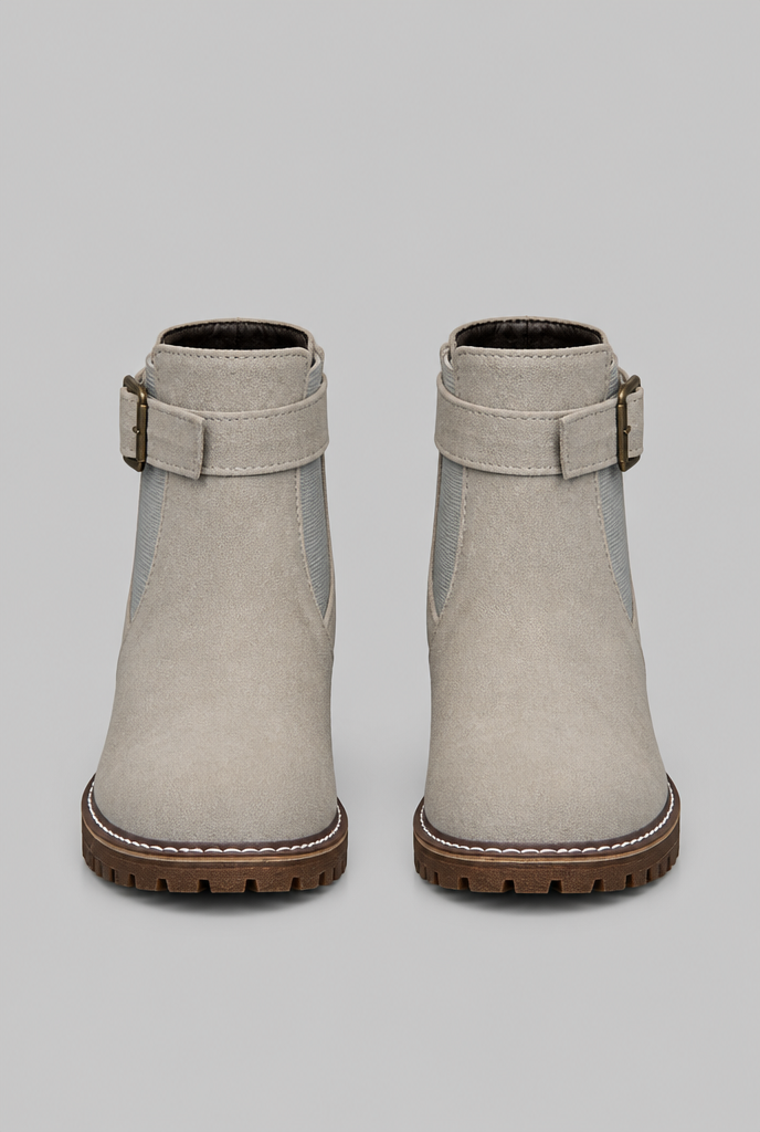 Women's Suede Ankle Boots - Buckle, Lug Sole