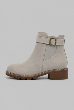 Women's Suede Ankle Boots - Buckle, Lug Sole