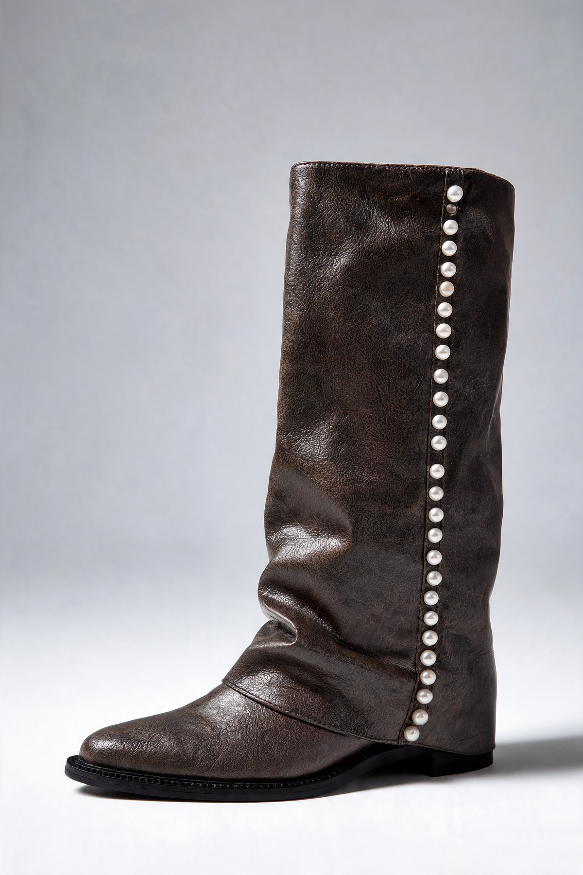 Botas Mujer Altas Efecto Piel con Perlas Estilo Slouchy