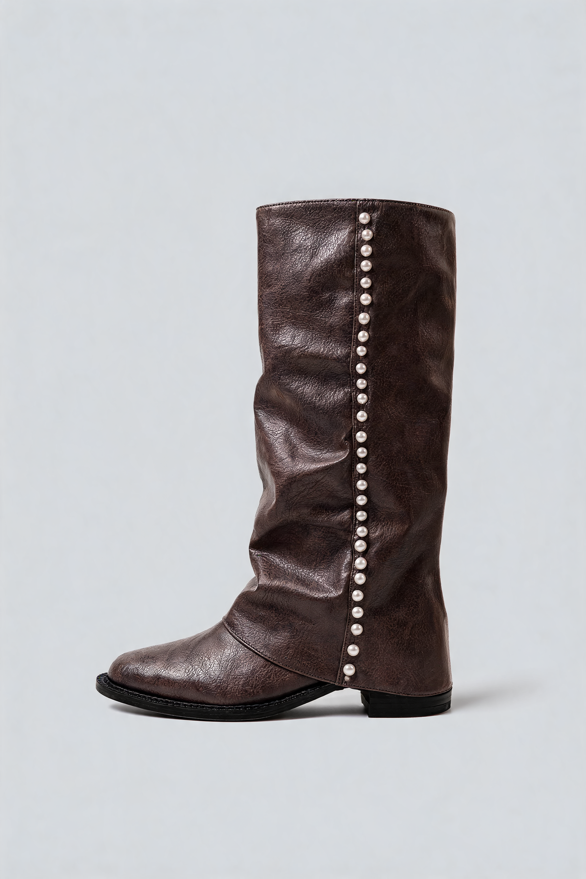 Botas Mujer Altas Efecto Piel con Perlas Estilo Slouchy