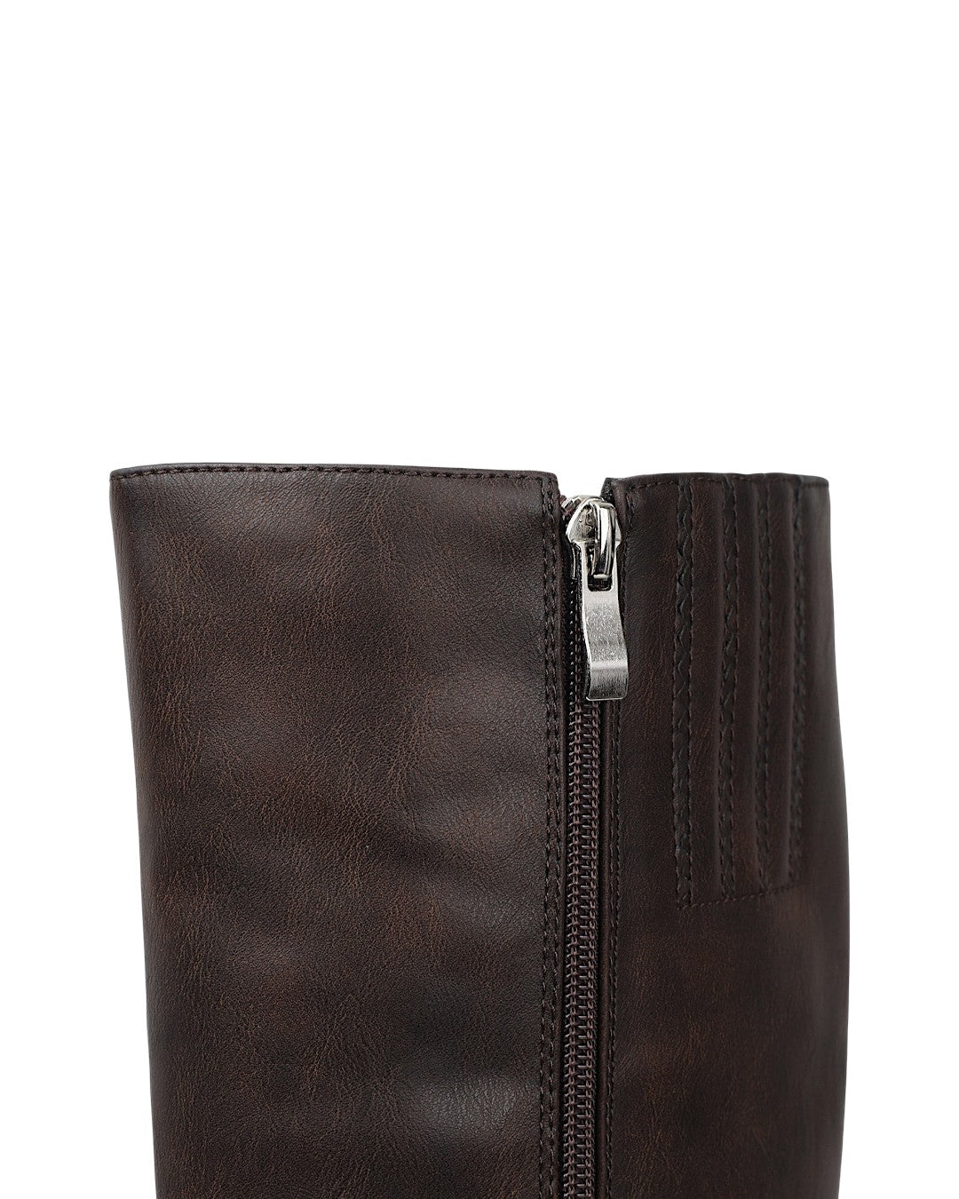 Women's Brown Knee-High Biker Boots - Buckle Straps, Low Block Heel