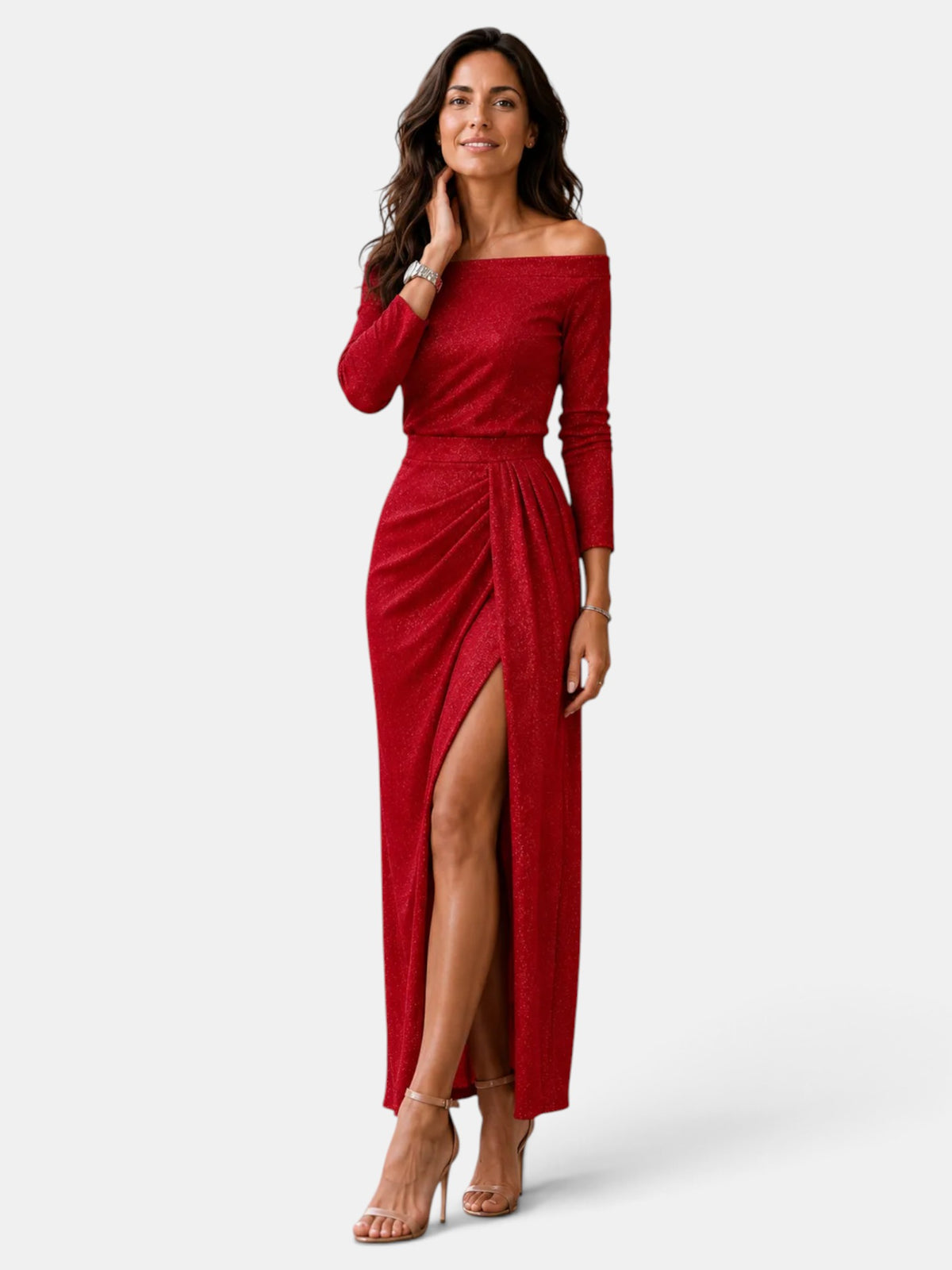 Vestido Midi Mujer Elegante Bardot