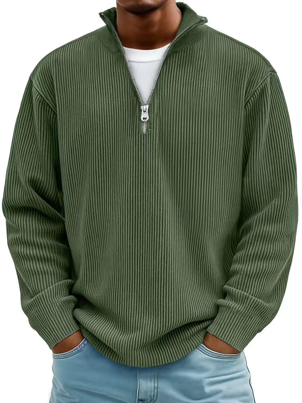 Men's Red Half-Zip Ribbed Knit Sweatshirt