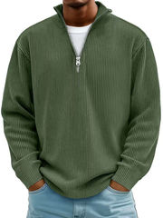 Men's Red Half-Zip Ribbed Knit Sweatshirt