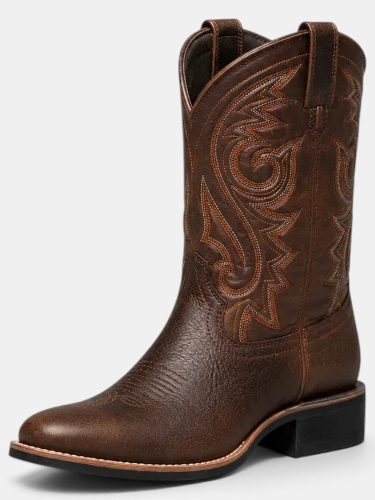 Women's Embroidered Brown Leather Cowboy Boots