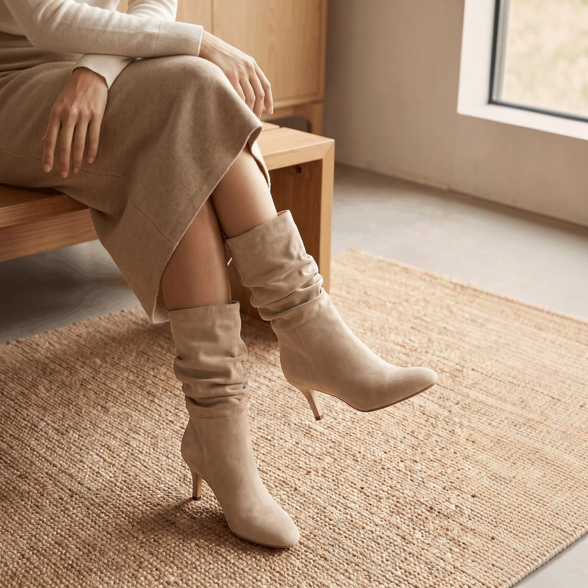 Botas Mujer Ante Vegano Tacón Acampanado
