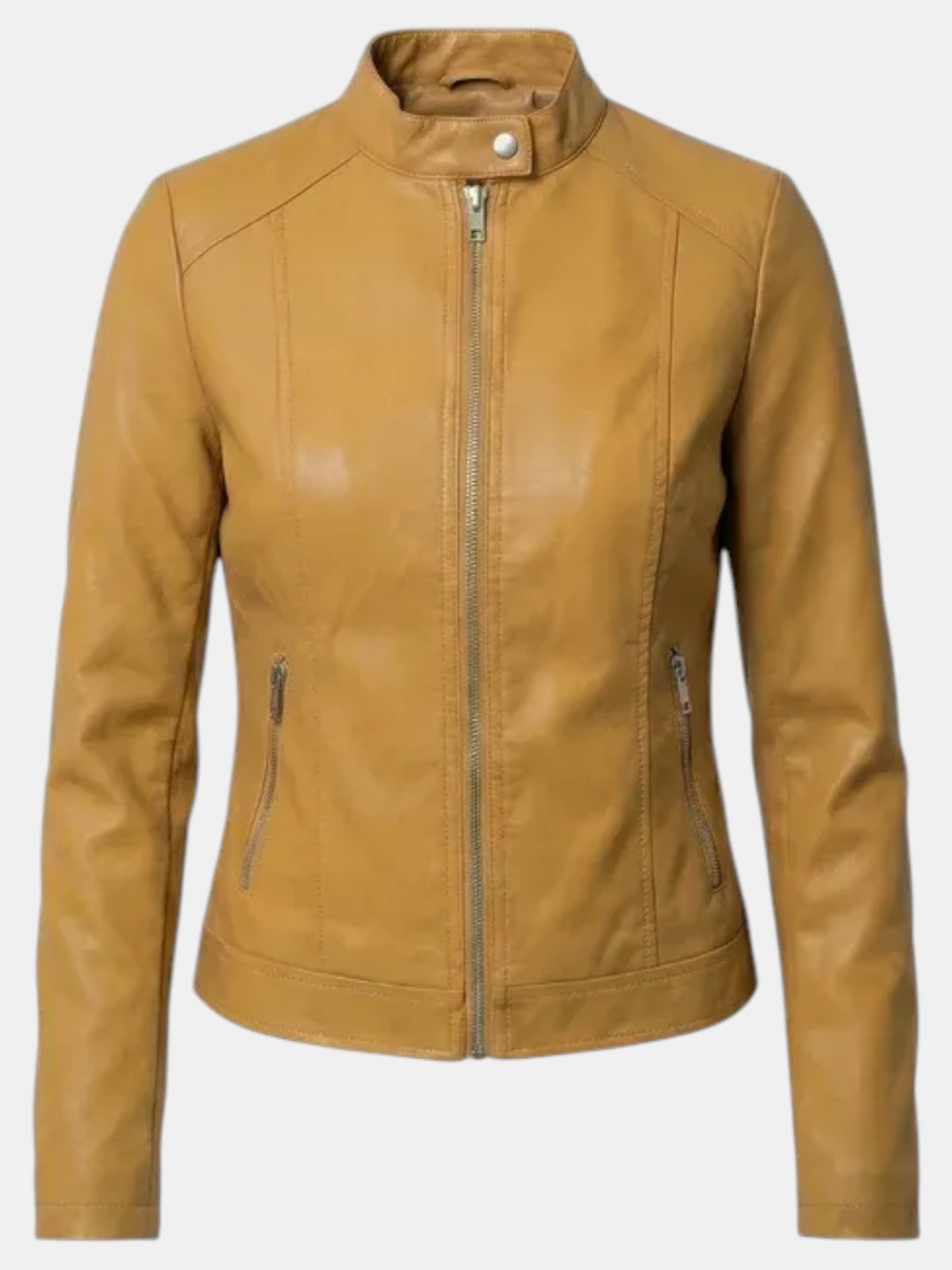 Chaqueta de Piel para Mujer con Cuello Mao y Cremallera