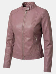 Chaqueta de Piel para Mujer con Cuello Mao y Cremallera