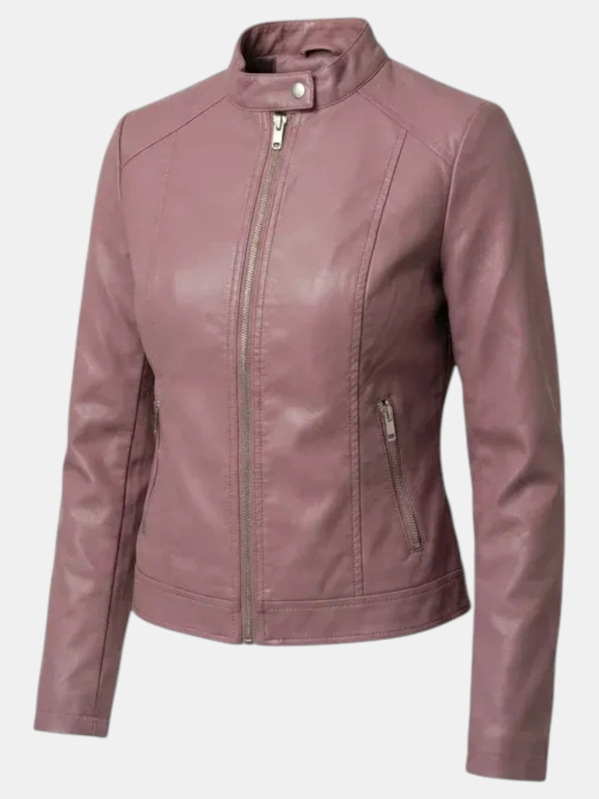 Chaqueta de Piel para Mujer con Cuello Mao y Cremallera