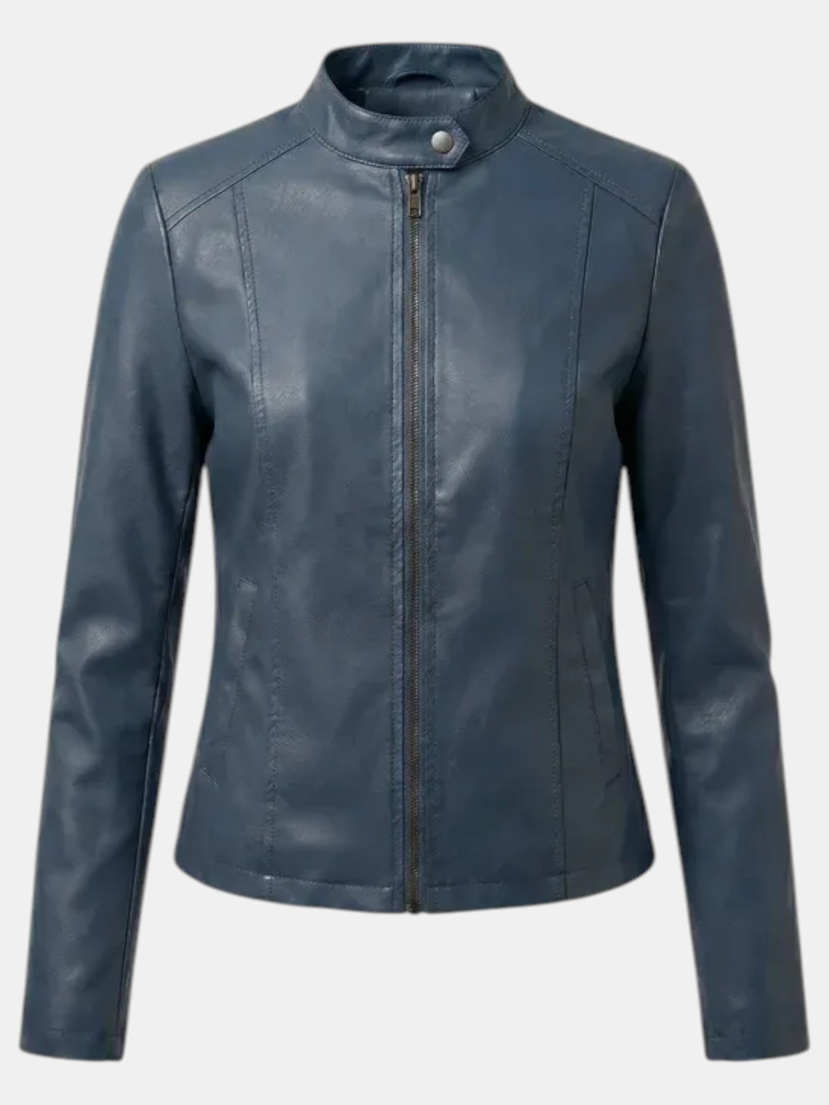Chaqueta de Piel para Mujer con Cuello Mao y Cremallera