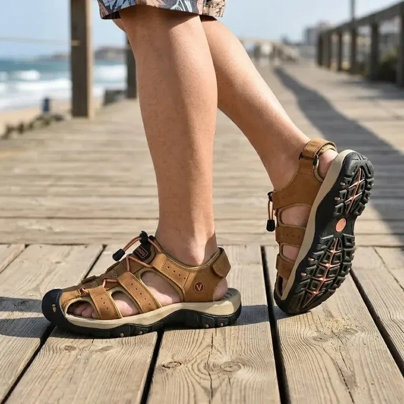 Sandalias Hombre Cuero Transpirables Verano