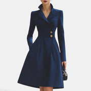 Women's Elegant Tailored Collar Dress with Gold Buttons