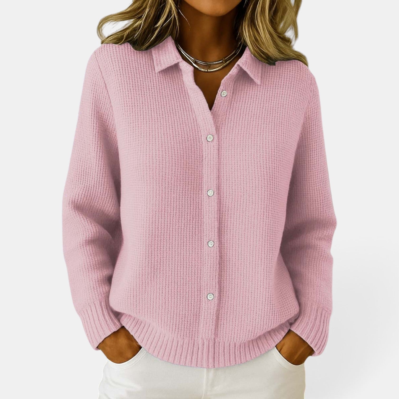 Women's Button-Up Knitted Cardigan Blended Cotton Jacket