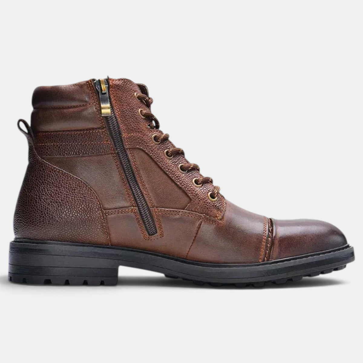 Men's Leather Lace-Up Ankle Boots - Side Zip