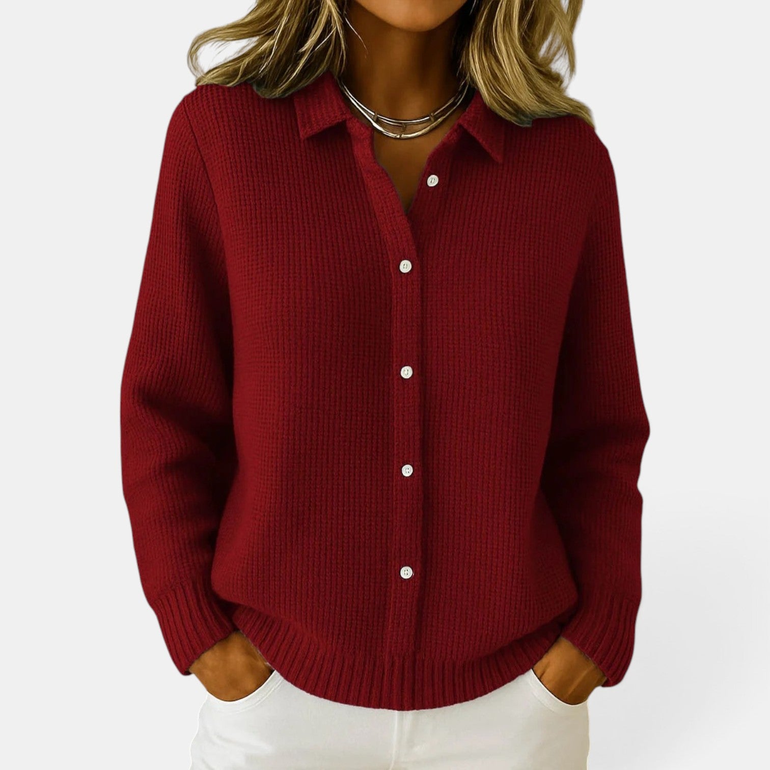 Women's Button-Up Knitted Cardigan Blended Cotton Jacket