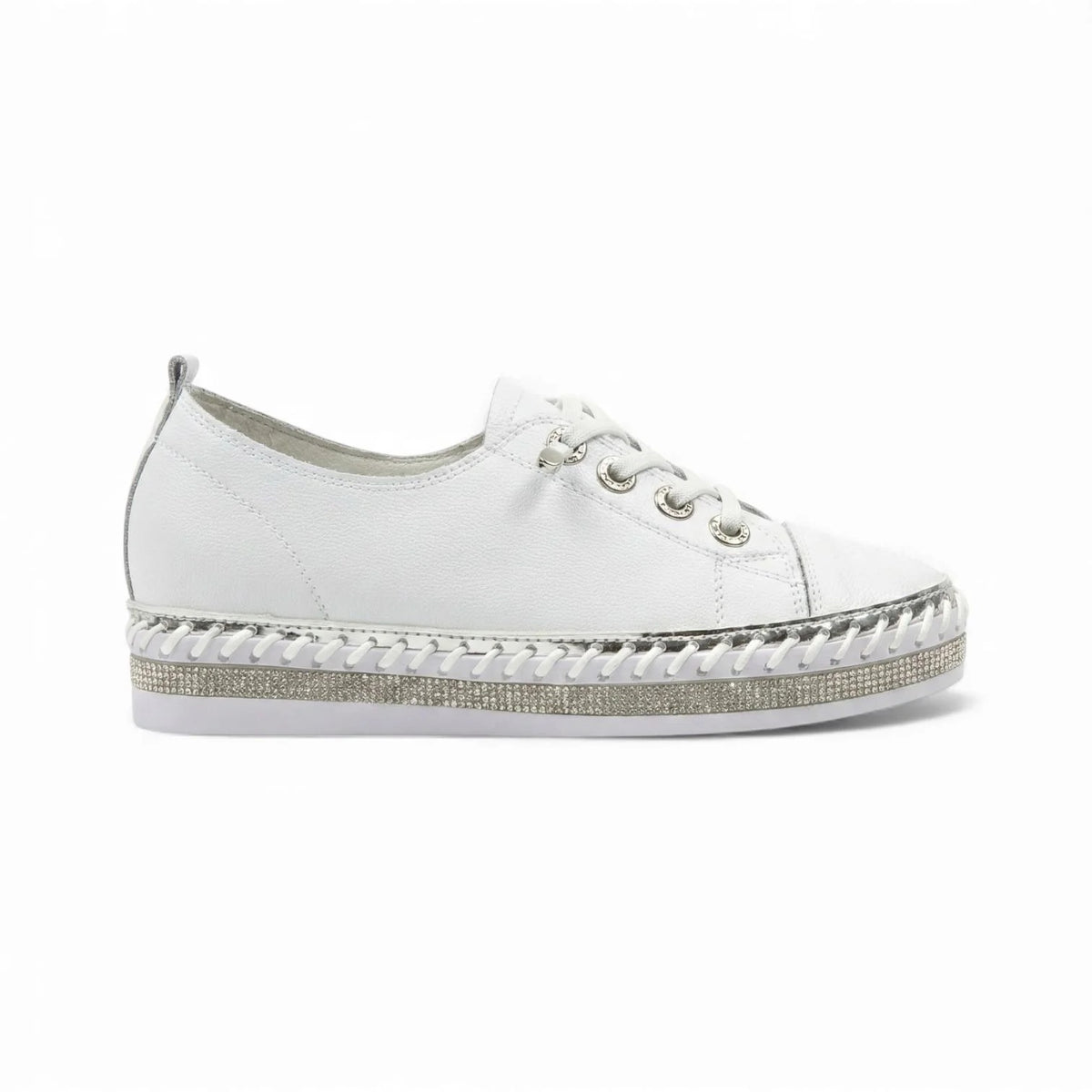 Women's White Sneakers with Crystals