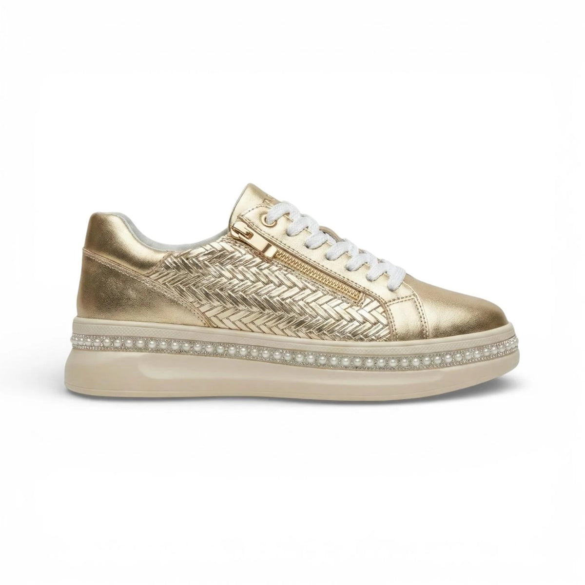 Women's Platform Sneakers with Pearls and Zipper