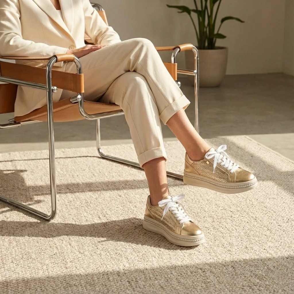 Women's Platform Sneakers with Pearls and Zipper