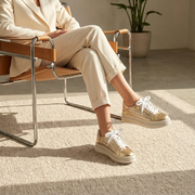 Women's Platform Sneakers with Pearls and Zipper