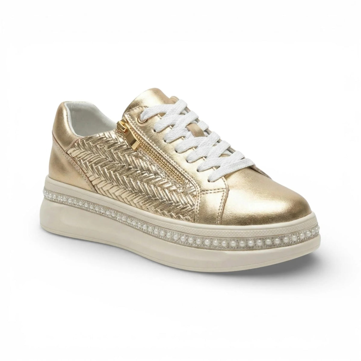 Women's Platform Sneakers with Pearls and Zipper