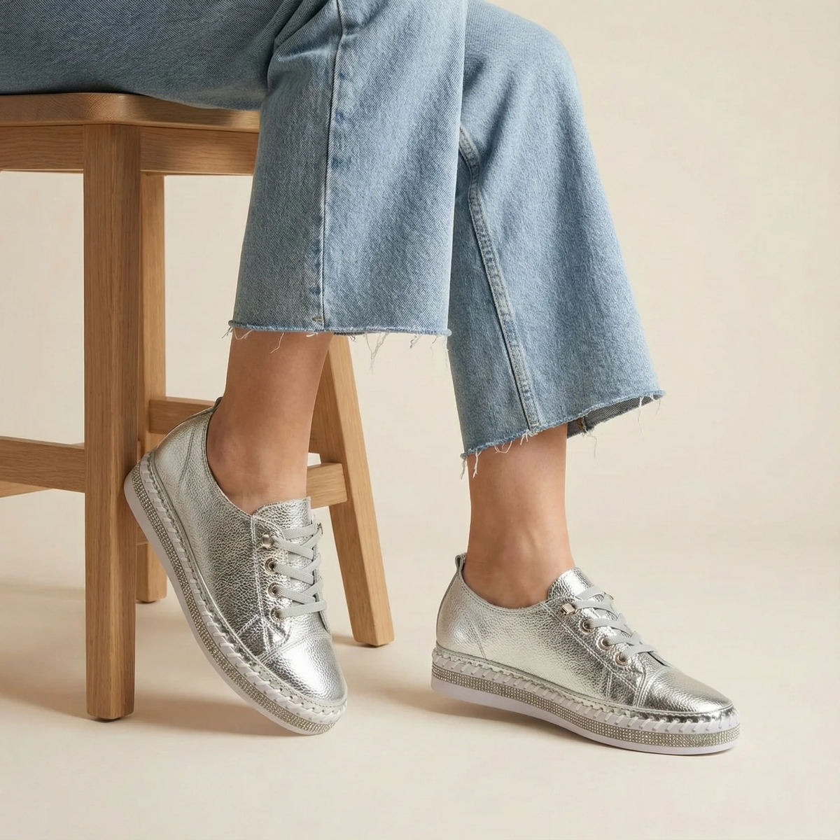 Women's White Sneakers with Crystals