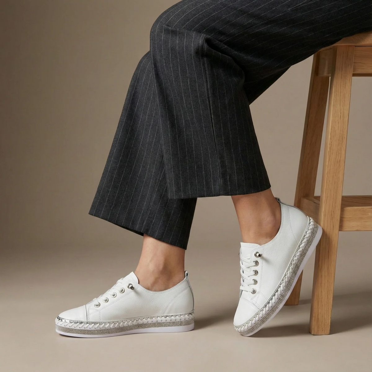 Women's White Sneakers with Crystals