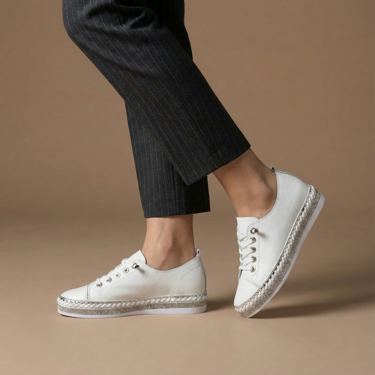Women's White Sneakers with Crystals