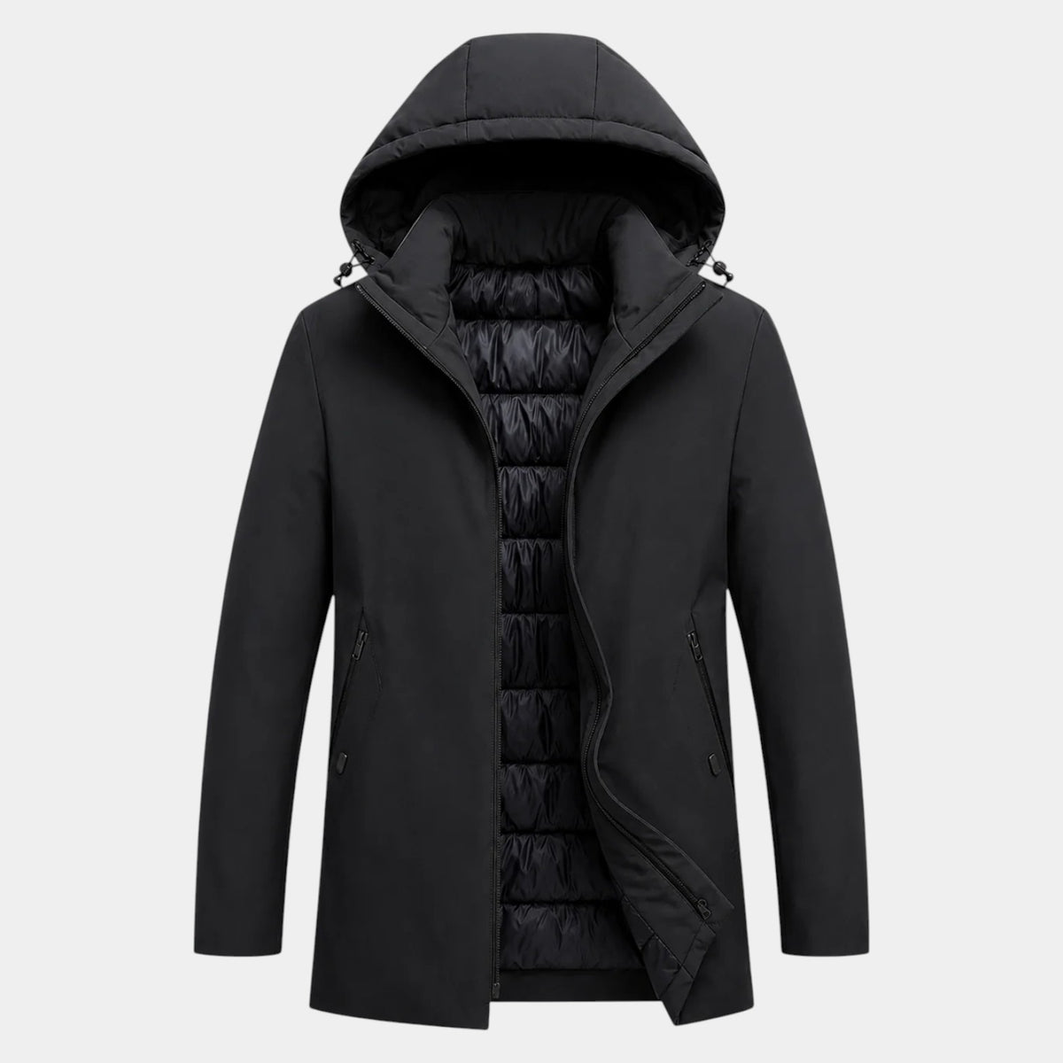 Parka Hombre con Capucha y Forro Acolchado Largo Medio