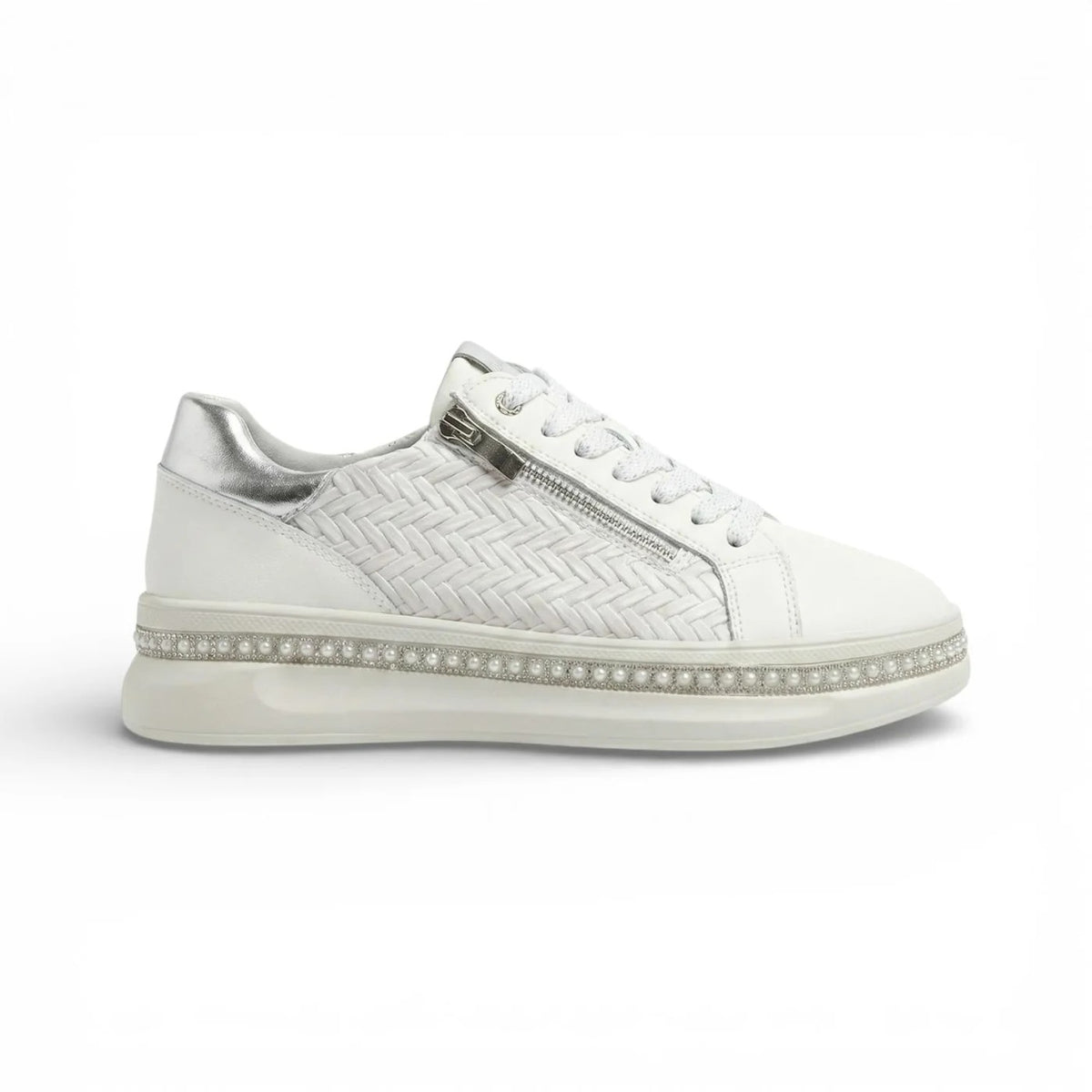 Women's Platform Sneakers with Pearls and Zipper