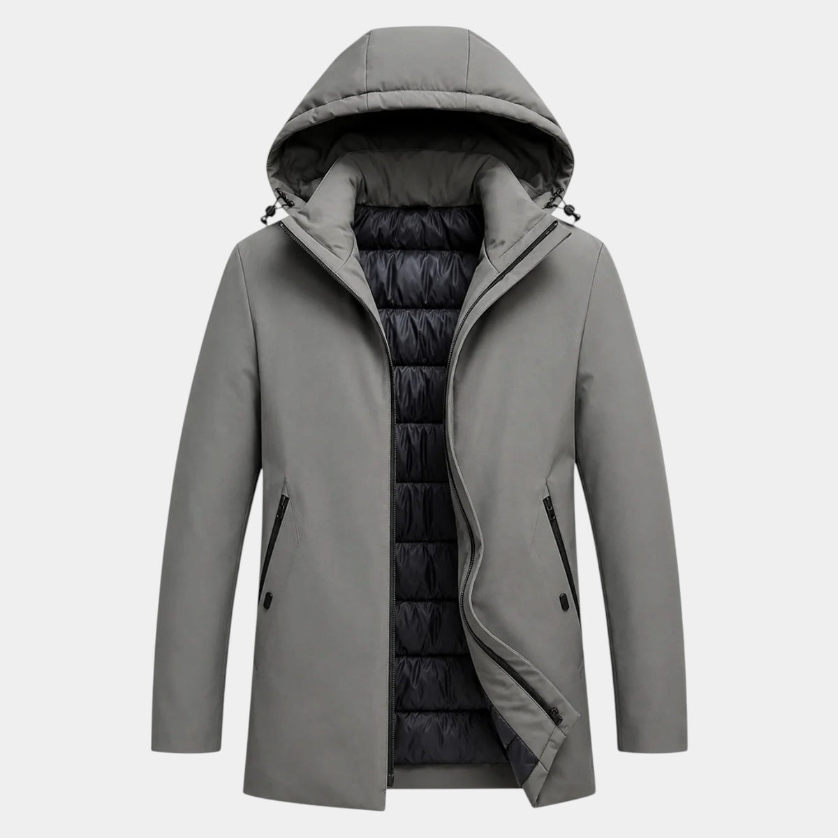 Parka Hombre con Capucha y Forro Acolchado Largo Medio