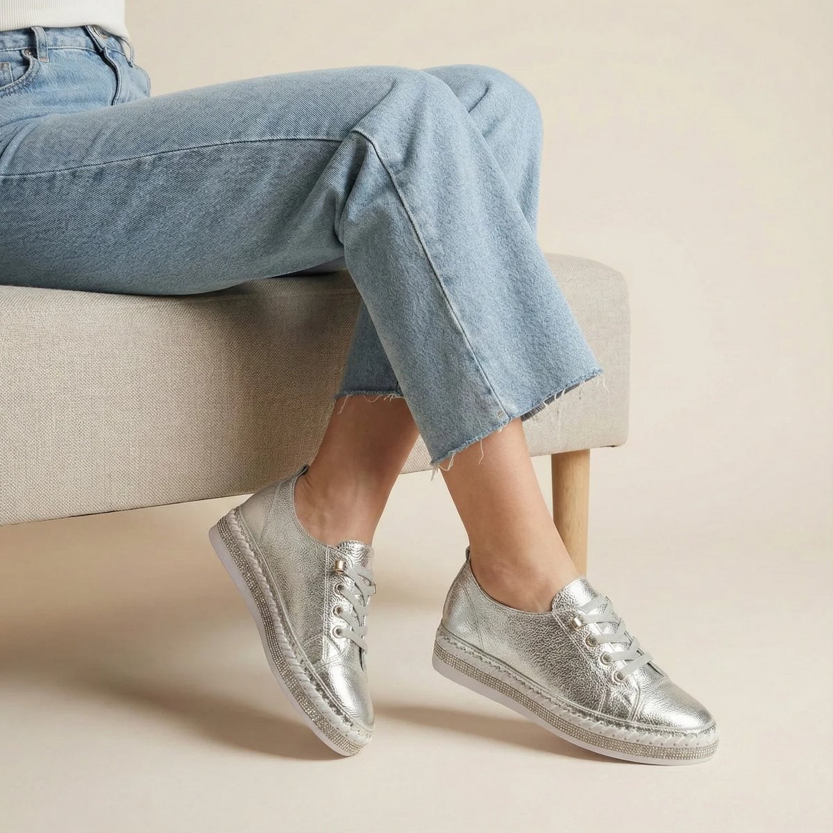 Women's White Sneakers with Crystals