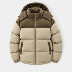 Chaqueta Hombre Acolchada con Capucha y Paneles de Pana