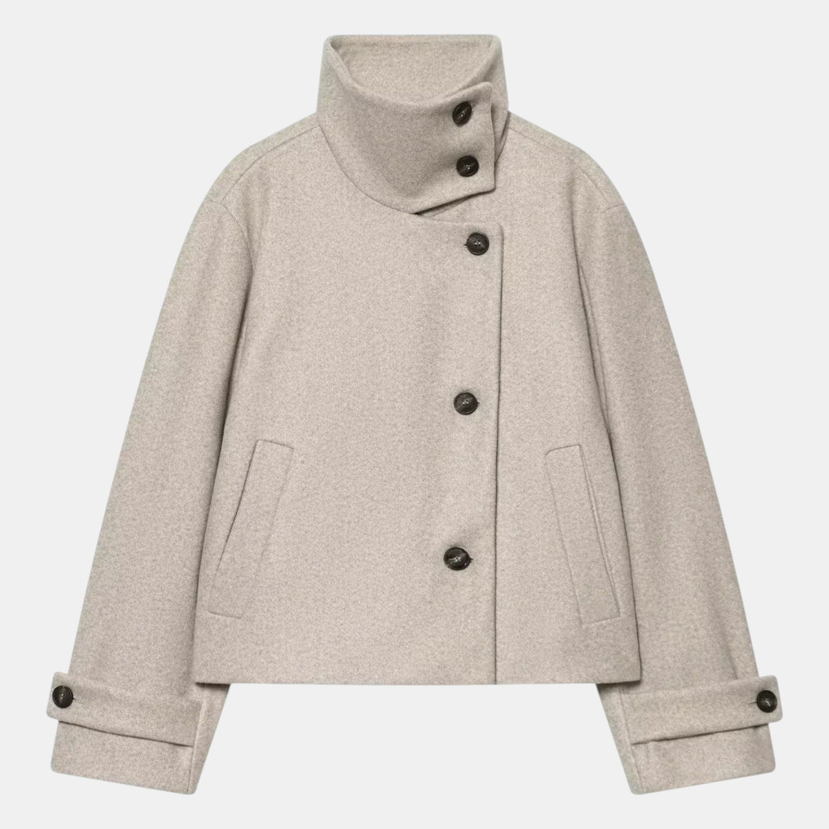 Women's Cropped Wool Blend Jacket - Buckle Collar