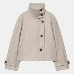 Women's Cropped Wool Blend Jacket - Buckle Collar