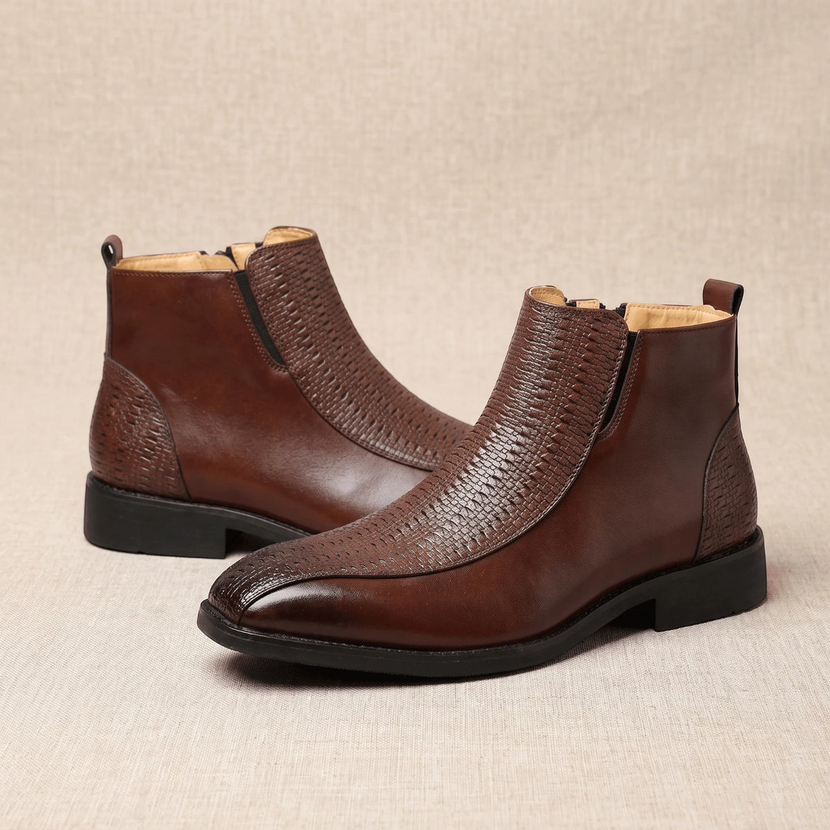 Botines Hombre Piel Cremallera Lateral