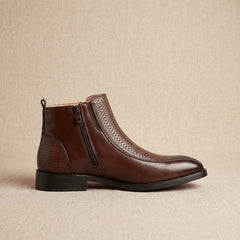 Men's Embossed Leather Ankle Boots - Side Zip