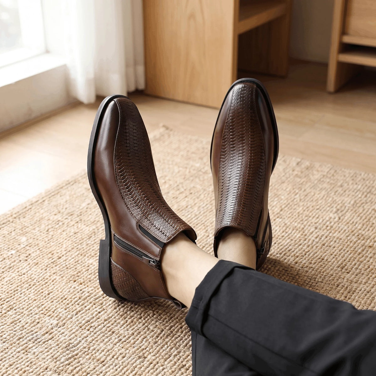 Botines Hombre Piel Cremallera Lateral