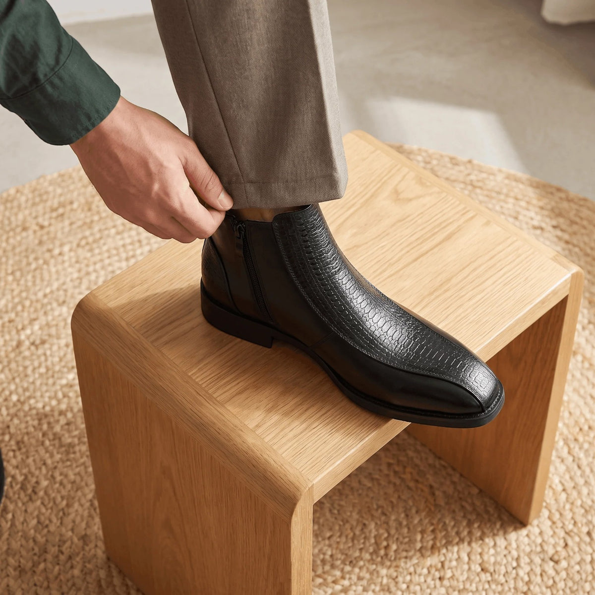 Botines Hombre Piel Cremallera Lateral