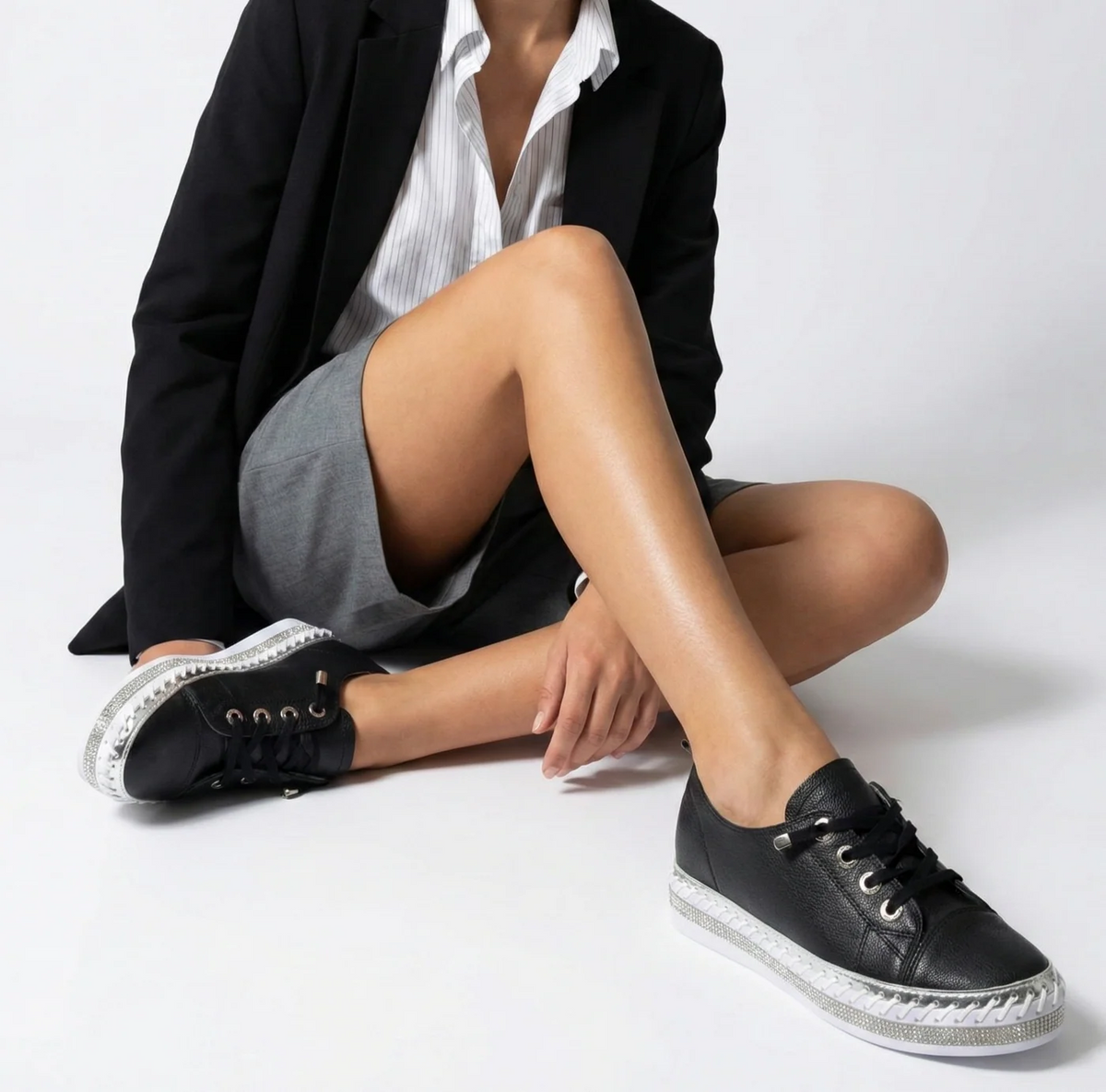 Women's White Sneakers with Crystals