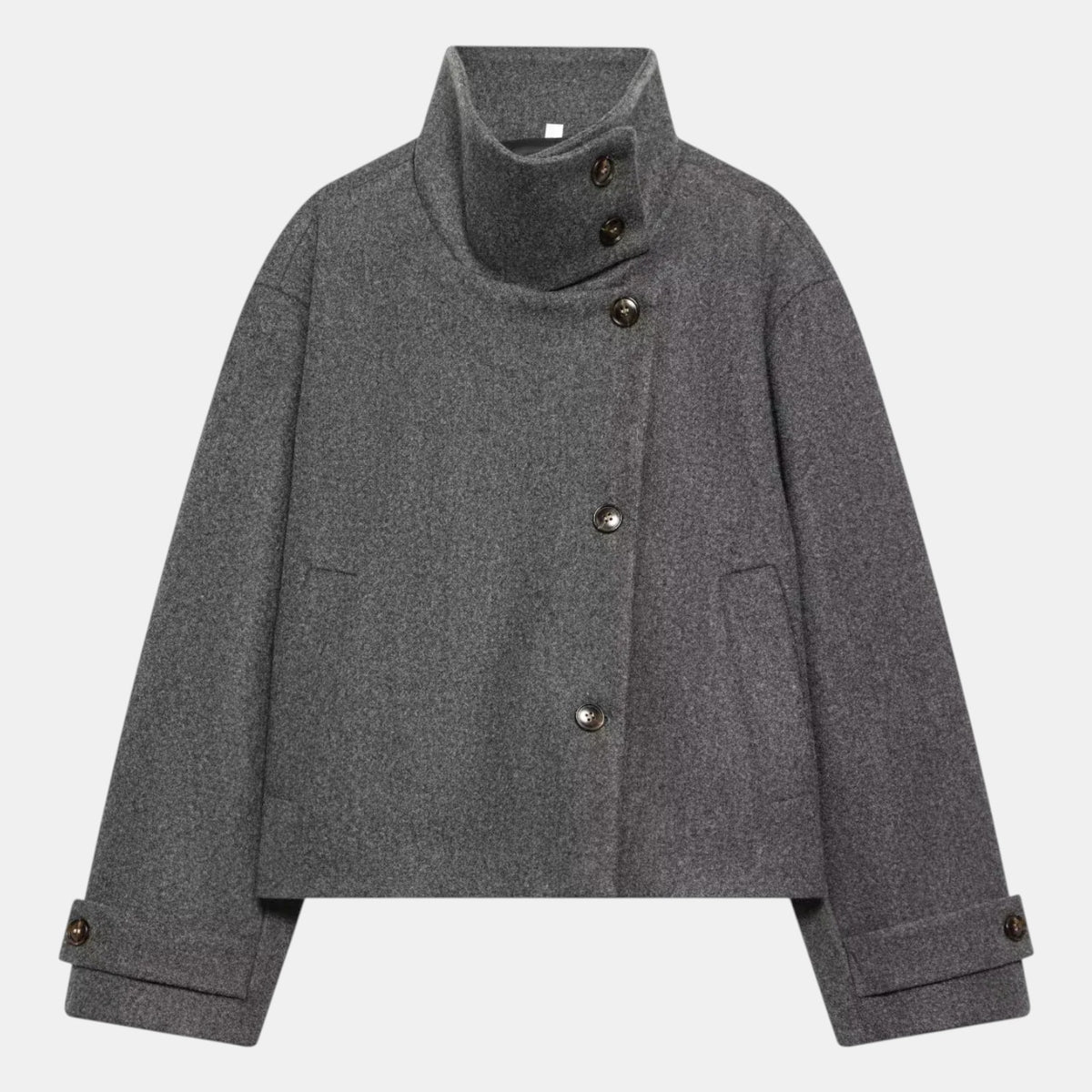 Women's Cropped Wool Blend Jacket - Buckle Collar