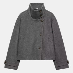 Women's Cropped Wool Blend Jacket - Buckle Collar