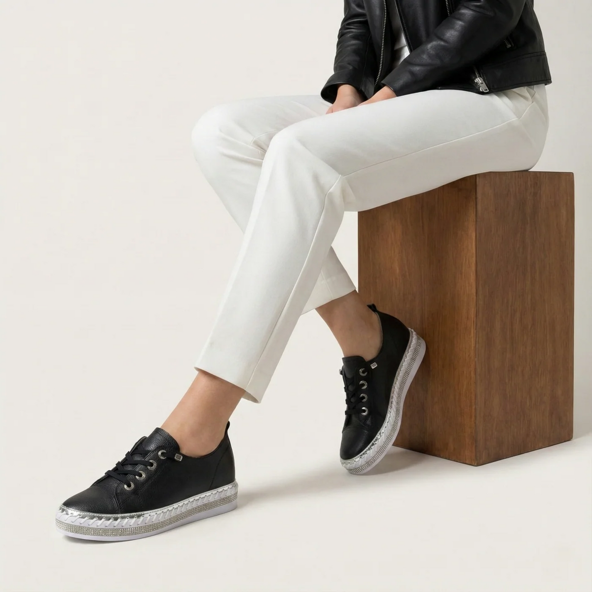 Women's White Sneakers with Crystals