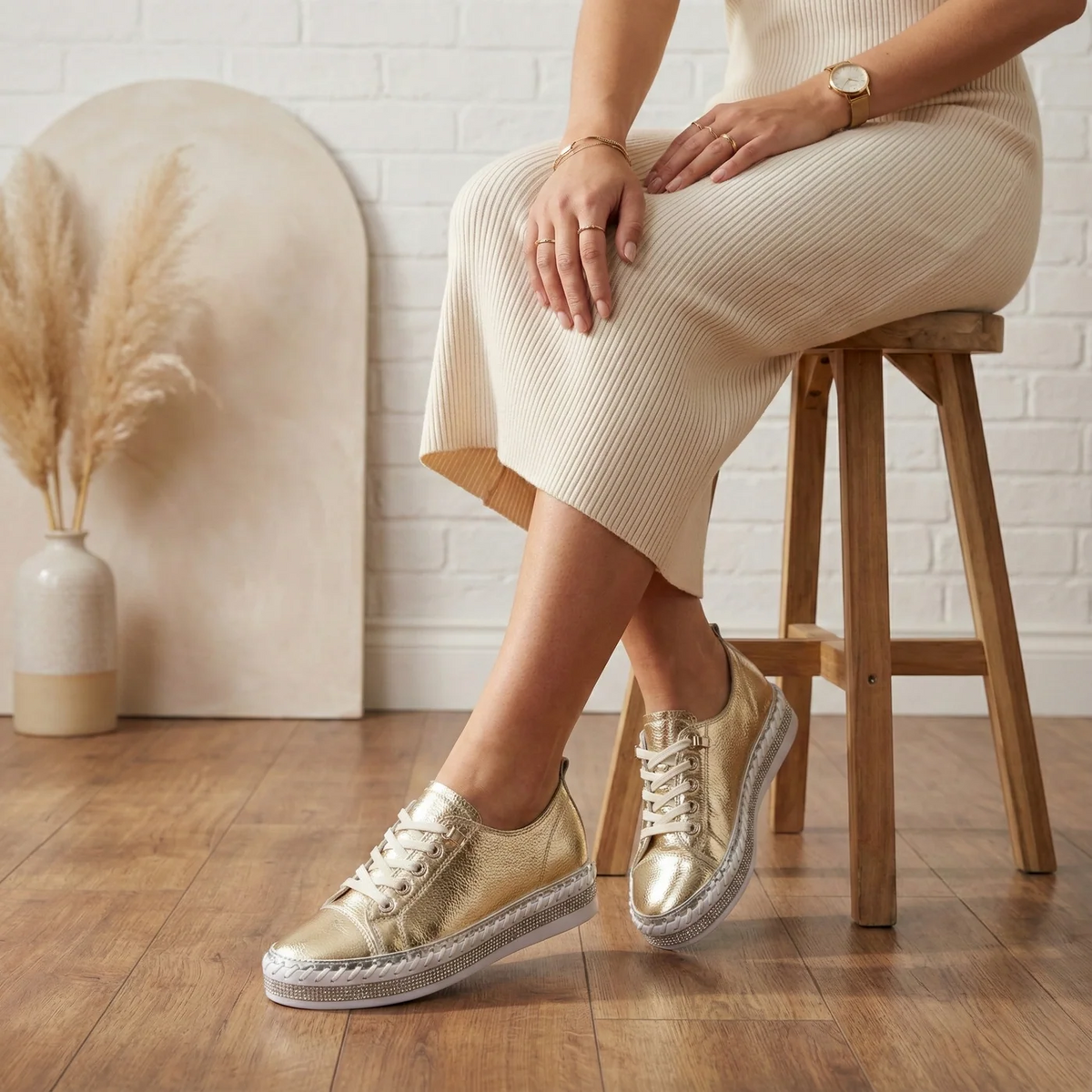 Women's White Sneakers with Crystals