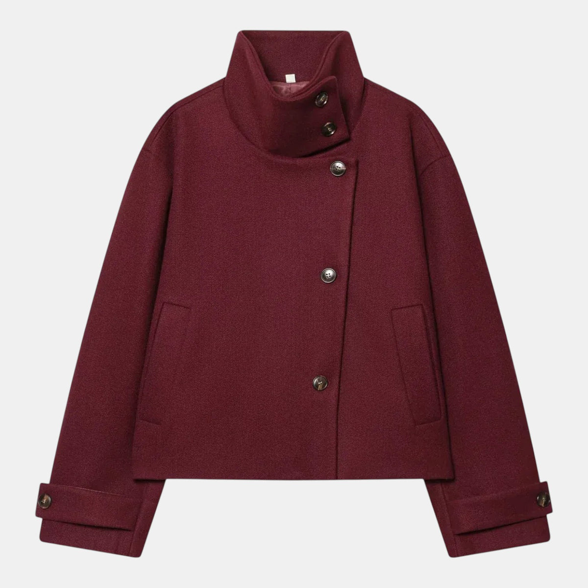 Women's Cropped Wool Blend Jacket - Buckle Collar