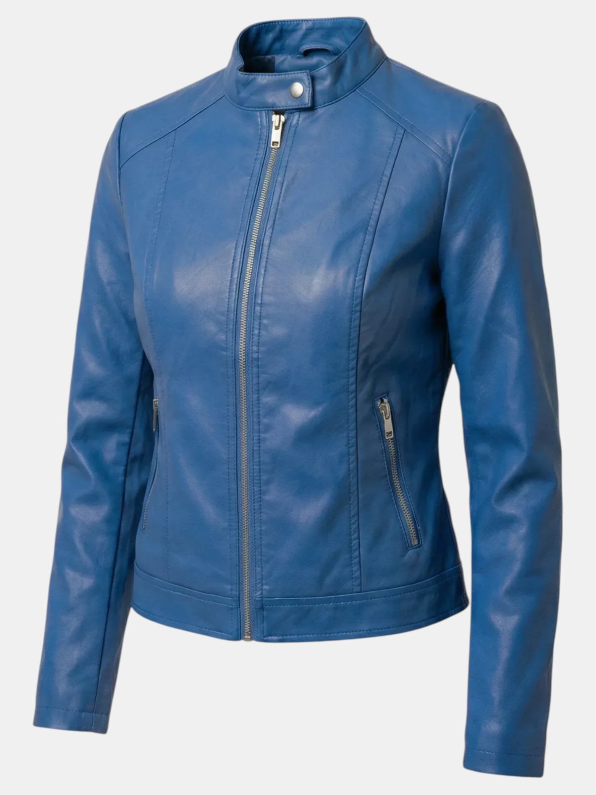Chaqueta de Piel para Mujer con Cuello Mao y Cremallera
