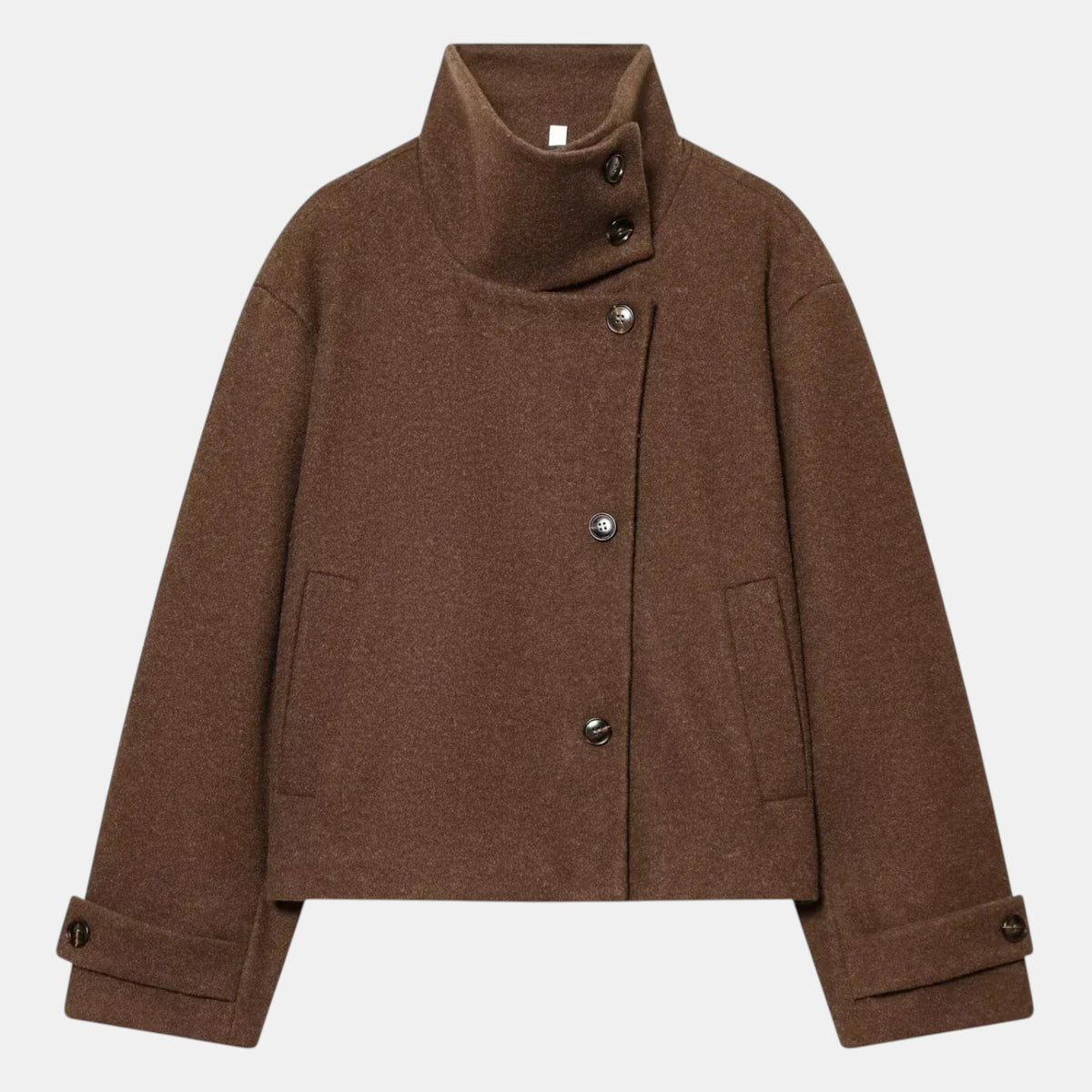 Women's Cropped Wool Blend Jacket - Buckle Collar