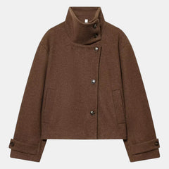 Women's Cropped Wool Blend Jacket - Buckle Collar