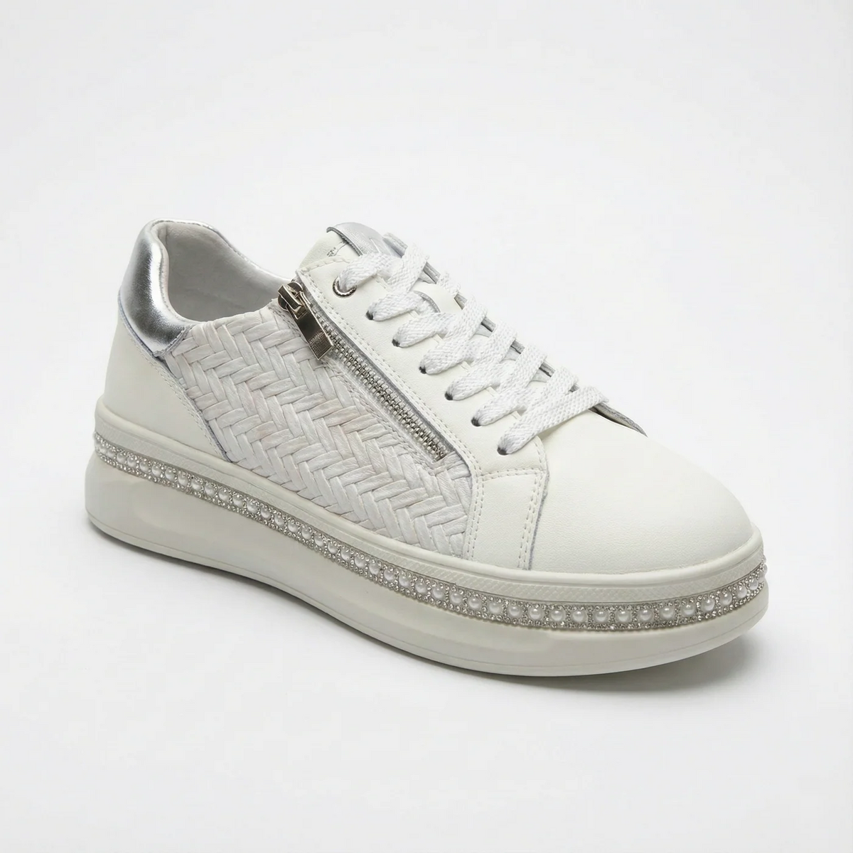 Women's Platform Sneakers with Pearls and Zipper